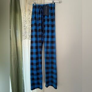 ANNA-KACI California Size S Pajama Pants Black Blue Plaid Loungewear